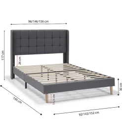 Cadre de lit plateforme Esther capitonné 30 cm, 140x190 cm, Gris foncé