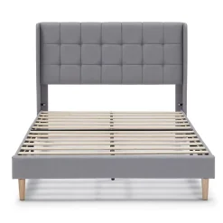 Cadre de lit plateforme Esther capitonné 30 cm, 140x190 cm, Gris clair