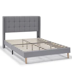 Cadre de lit plateforme Esther capitonné 30 cm, 140x190 cm, Gris clair