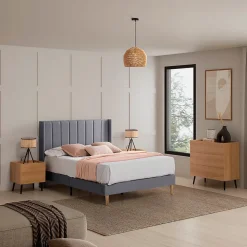 Cadre de lit rembourré Noelia 30 cm, 150x190 cm, Gris foncé