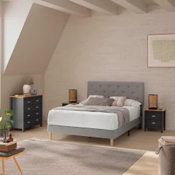 Cadre de lit rembourré Rosi 30 cm, 90x190 cm, Gris clair