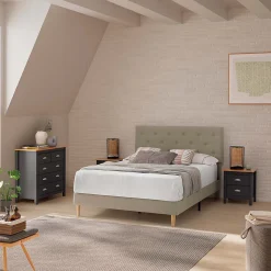 Cadre de lit rembourré Rosi 30 cm, 90x190 cm, Beige