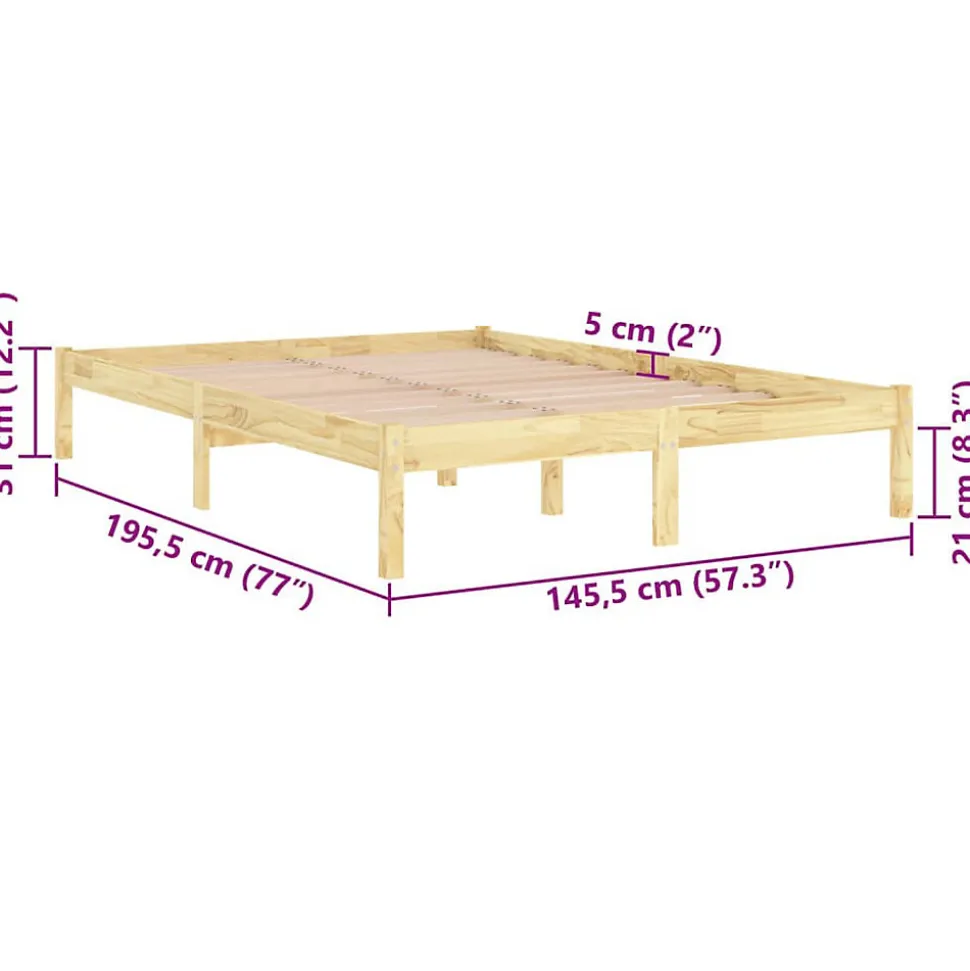 Cadre de lit sans matelas bois massif 140x190 cm