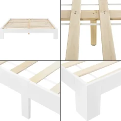 Cadre de Lit Simple en Pin 120 x 200 cm Blanc en.casa