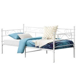 Cadre de Lit Simple Kerava en Métal 90x200 cm Blanc Mat en.casa