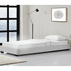 Cadre de Lit Simple Masari Rembourré avec Similicuir Blanc 200 x 90 cm Corium