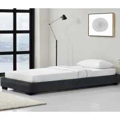 Cadre de Lit Simple Masari Rembourré avec Similicuir Noir 200 x 90 cm Corium