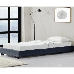 Cadre de Lit Simple Masari Rembourré avec Lin Gris Foncé 200 x 90 cm Corium