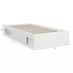 Cadre de lit simple SALEM avec rangement et sommier 90 x 190 CM blanc