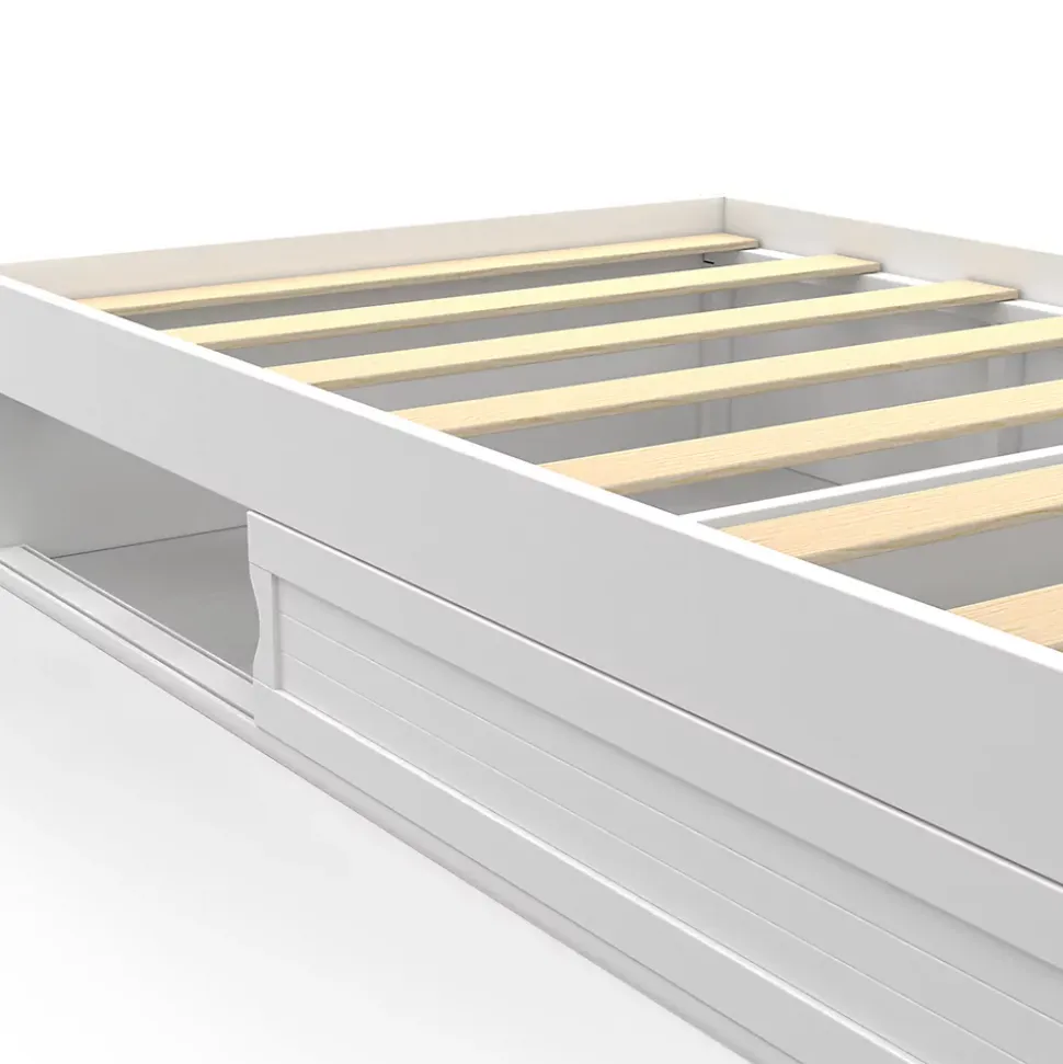 Cadre de lit simple SALEM avec rangement et sommier 90 x 190 CM blanc