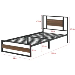 Cadre de Lit Simple Villach en Métal 90 x 200 cm Noir Mat Effet Noyer en.casa