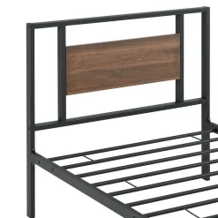 Cadre de Lit Simple Villach en Métal 90 x 200 cm Noir Mat Effet Noyer en.casa