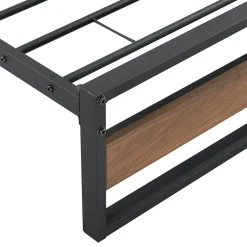 Cadre de Lit Simple Villach en Métal 90 x 200 cm Noir Mat Effet Noyer en.casa