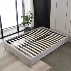 Cadre de lit 140x190cm, Plateforme capitonné 31 cm Sommier,8 Pieds