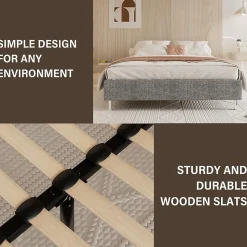 Cadre de lit 160x200cm, Plateforme capitonné 31 cm Sommier,8 Pieds