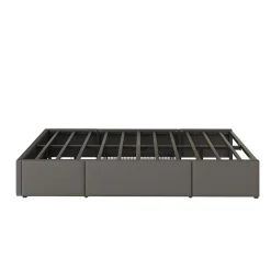 Cadre de lit 90x200cm sans tête, LED, PU, plateforme métal avec tiroirs, gris