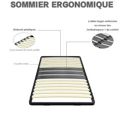 Cadre lattes 90x190 cm, 1x15 Lattes Peuplier Naturel