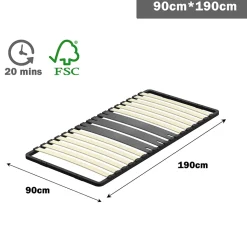 Cadre lattes 90x190 cm, 1x15 Lattes Peuplier Naturel