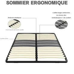 Cadre lattes 160x200 cm, 2x15 Lattes Peuplier Naturel