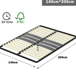 Cadre lattes 140x200 cm, 2x15 Lattes Peuplier Naturel