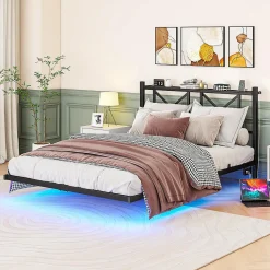 Cadre lit double LED 140x200 cm, tête de lit, suspendu, montage facile