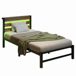 Cadre lit LED 90x200 cm, recharge USB, rangement sous matelas, structure métal