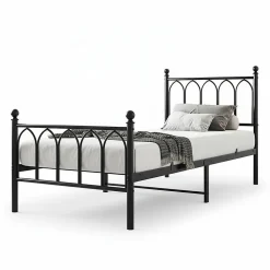 Cadre métal vintage 90x200 cm, rangement sous lit, lattes acier - noir