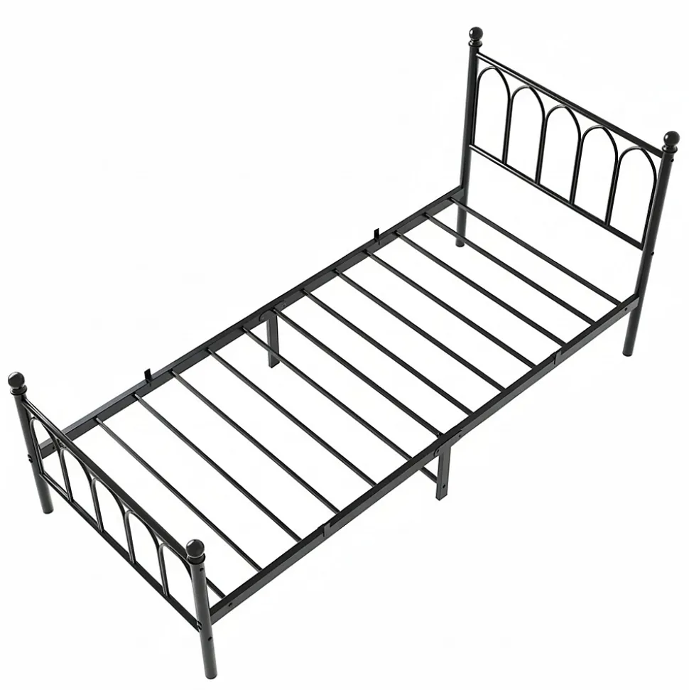 Cadre métal vintage 90x200 cm, rangement sous lit, lattes acier - noir