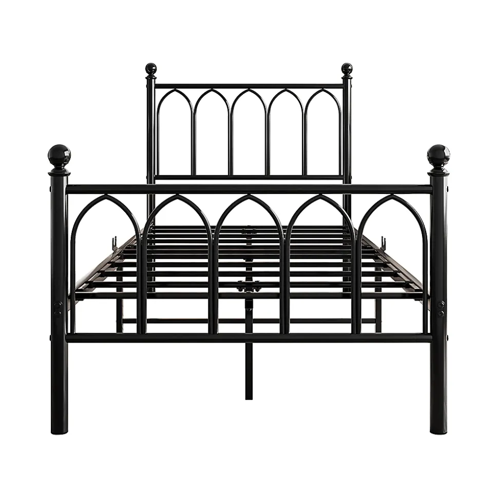 Cadre métal vintage 90x200 cm, rangement sous lit, lattes acier - noir