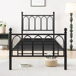 Cadre métal vintage 90x200 cm, rangement sous lit, lattes acier - noir