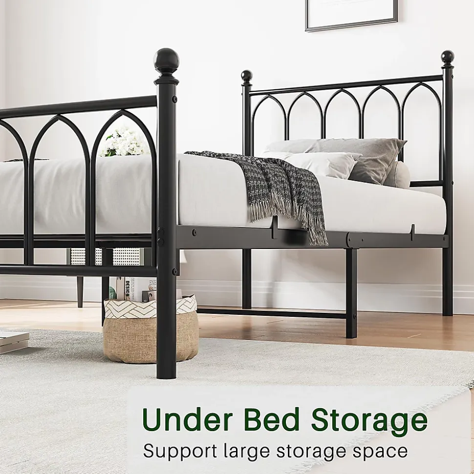 Cadre métal vintage 90x200 cm, rangement sous lit, lattes acier - noir