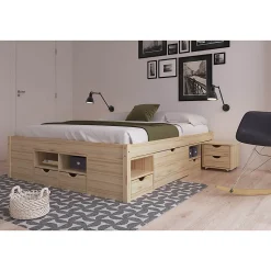 CALI - Lit 140x200cm multi-rangement Bois Massif