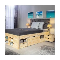 CALI - Lit 140x200cm multi-rangement Bois Massif