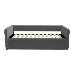 Canapé 3 places convertible 140x190 cm, couchage d'appoint en tissu, design contemporain et fonctionnel