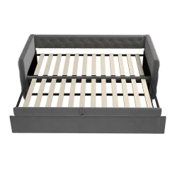 Canapé 3 places convertible 140x190 cm, couchage d'appoint en tissu, design contemporain et fonctionnel