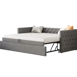 Canapé 3 places convertible 140x190 cm, couchage d'appoint en tissu, design contemporain et fonctionnel