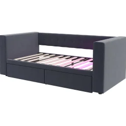 Canapé 3 places convertible 200x90x85 cm avec couchage 140x190 cm, coffre de rangement, tissu gris design