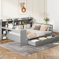 Canapé 3 places convertible 200x90x85 cm avec coffre de rangement en tissu, dossier réglable et design contemporain