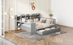 Canapé 3 places convertible 200x90x85 cm avec coffre de rangement en tissu, dossier réglable et design contemporain