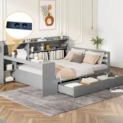 Canapé 3 places convertible 200x90x85 cm avec coffre de rangement en tissu, dossier réglable et design contemporain