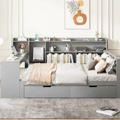 Canapé 3 places convertible 200x90x85 cm avec coffre de rangement en tissu, dossier réglable et design contemporain