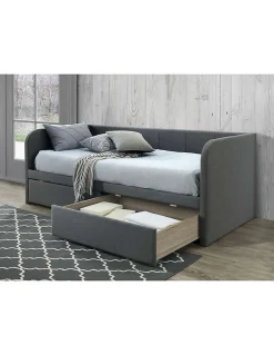 Canapé lit ZITO 90x200 cm coloris gris avec deux tiroirs et sommier inclus