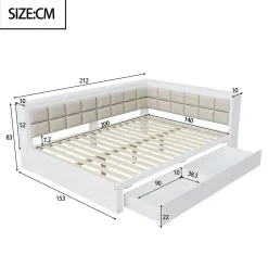 Canape lit bois 140 x 200 cm lit multifonction dossier doux grand tiroir rangement lit simple junior pin massif blanc