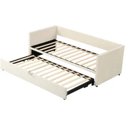 Canapé-lit 90/180 X 200 Cm, Lit De Jour Extensible Avec Sommier à Lattes, Canapé 2 Places, Beige