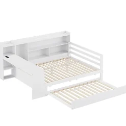 Canapé-lit bois 140x200cm blanc bureau/casiers/prises lit escamotable multifonction