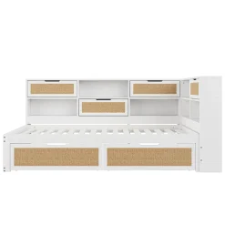 Canapé-lit bois 90x200cm, tiroir, rangement, prise, blanc