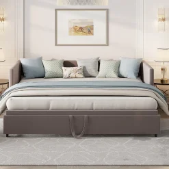 Canapé-lit convertible 90/180x200 cm en velours gris, design moderne, sommier à lattes inclus