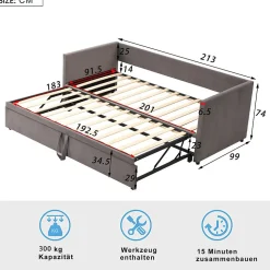 Canapé-lit convertible 90/180x200 cm en velours gris, design moderne, sommier à lattes inclus