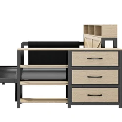 Canapé-lit en métal 90x200cm - Avec lit gigogne - 3 tiroirs et 3 étagères - LED et port USB - Noir (sans matelas)