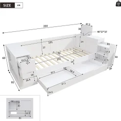 Canapé-lit enfant 90x190 cm - Avec tiroirs, étagères et espace de rangement - MDF - Blanc (sans matelas)